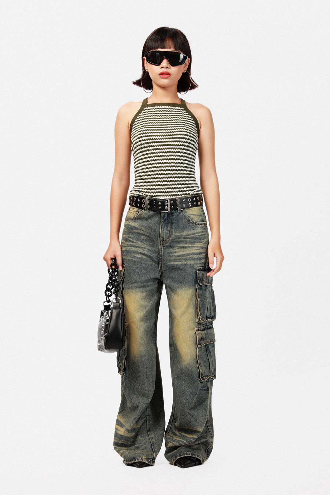 【BAON】25SS★ [BAONHAUS] Nemin string cargo non-fade denim BAON】25SS☆ [BAONHAUS] Nemin string cargo non-fade denim